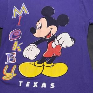 VINTAGE 80s Disney‎ Unlimited Purple Mickey Mouse Texas Shirt Size Medium